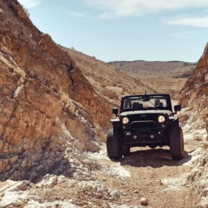 A car driving on the mountain
